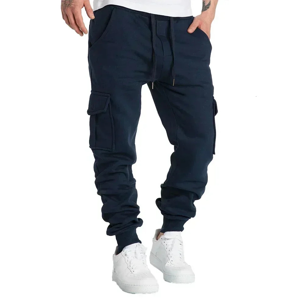 Mens Overalls Loose Joggers Workout Cargo Pants Sweatpants Active Sports Trousers Drawstring Multi Pocket Mens Casual Pants 241011