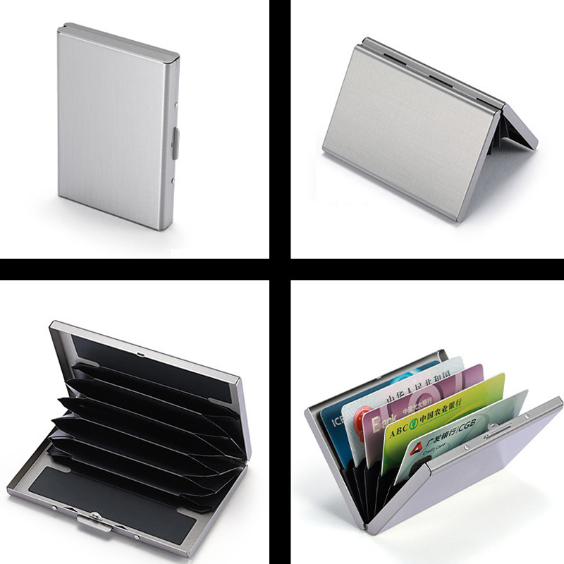 RFID Metal Anti-theft Card Holder Men Business ID Credit Cards Stainless Steel Box Waterproof Wallet Bank Card Office Card Case Stainless steel