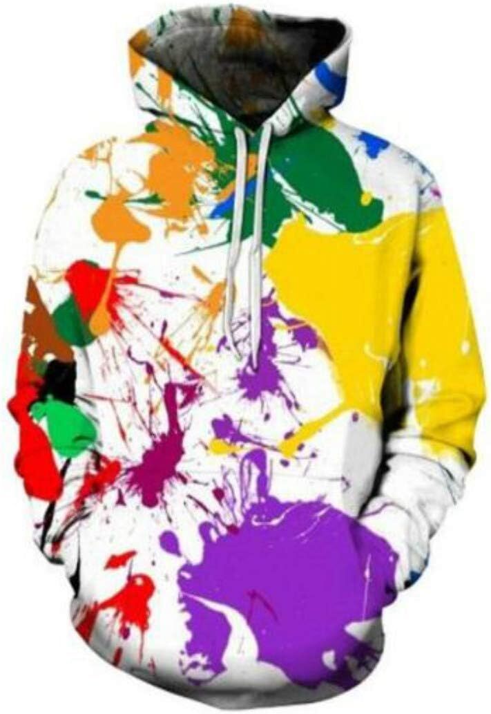 Hoodie for Mens Womens Mens 3D Printed Rainbow Watercolor Paint Long Sleeve Hoodie Pullover Sweatshirt Graphic keep warm