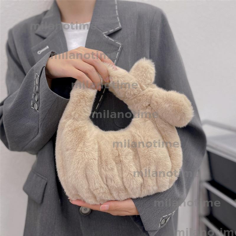 2024 new autumn and winter imitation fur bag for women, bow pleated plush cloud bag, cute and versatile shell bag CUD2410111