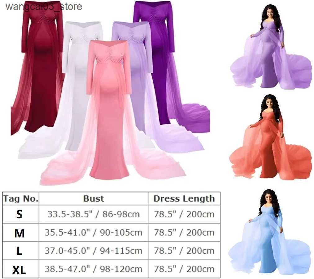 Maternity Dresses Sepzay Womens Long Sleeve Off Shoulder Maternity Maxi Photography Dress Tulle Wedding Mermaid Gown for Photoshoot Baby Shower L24091