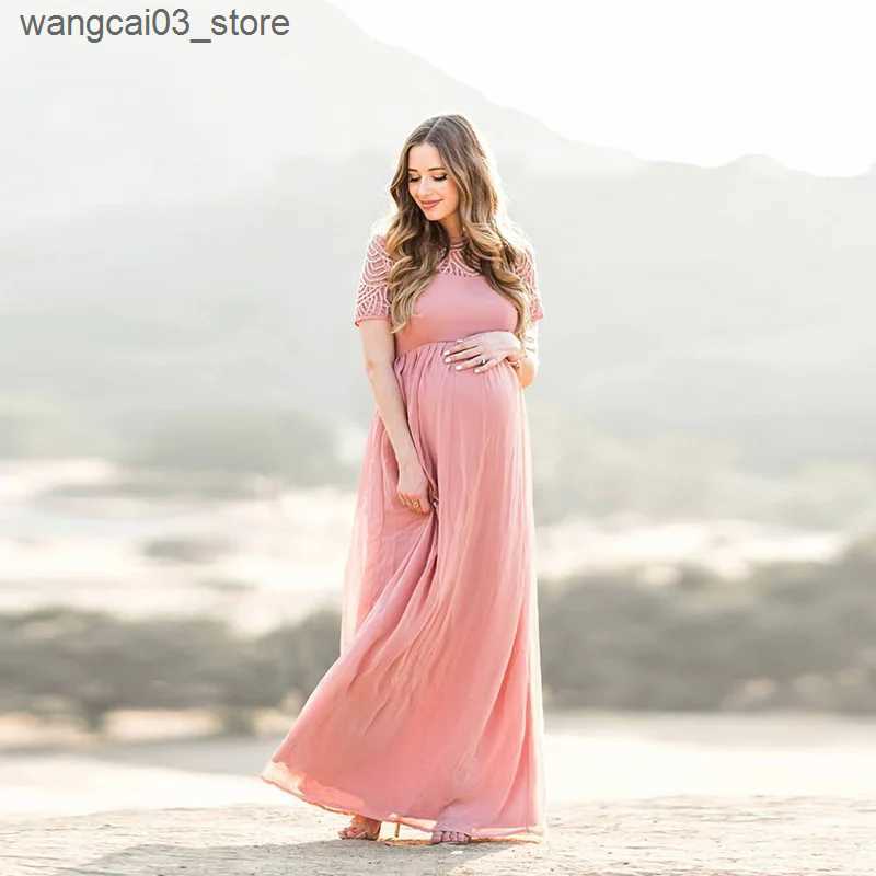 Maternity Dresses Maternity Dress Pregnancy Photography Props Dusty Pink Long Chiffon Elegant Pregnant Women Clothes Lace es L240910