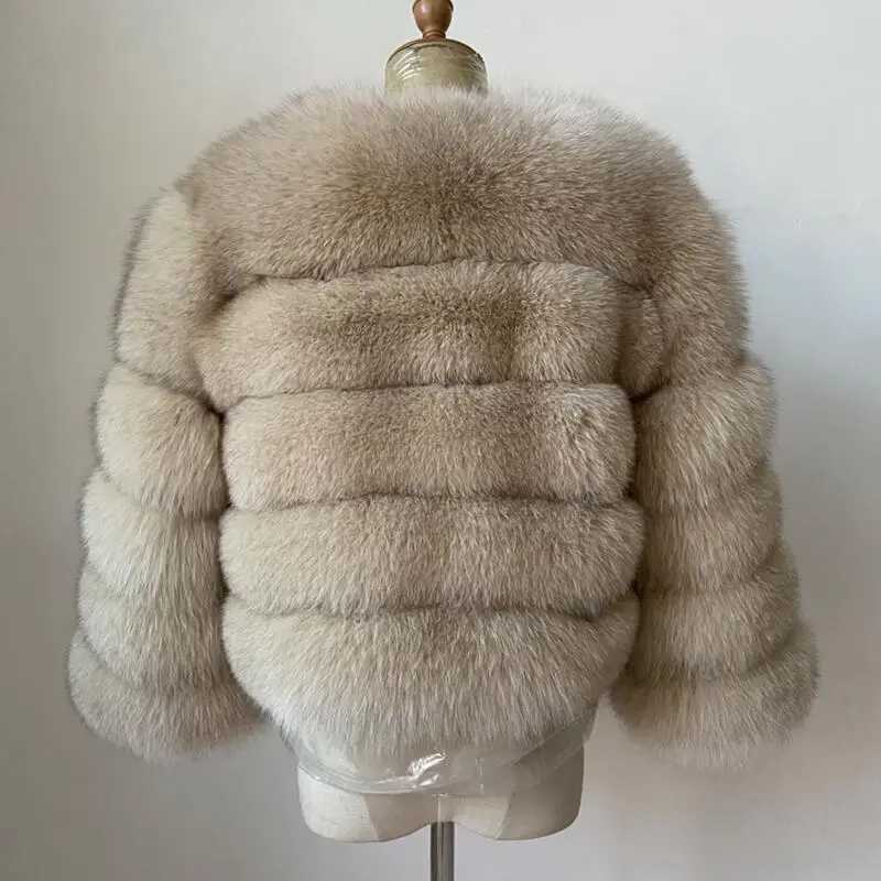 KEJINYUAN Winter Womens True Fox Fur Coat Quarter Sleeve Womens Coat Natural Jacket Warm Leather Coat W241010