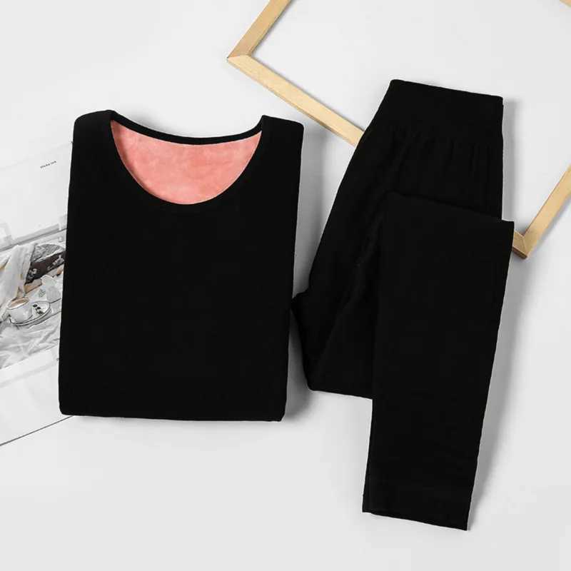 Womens Thermal Underwear Thermal Underwear Women Velvet Thick Winter Clothes Solid Slim Thermo Tops Basic Warm Pants Long Johns Female Second Skin Sui