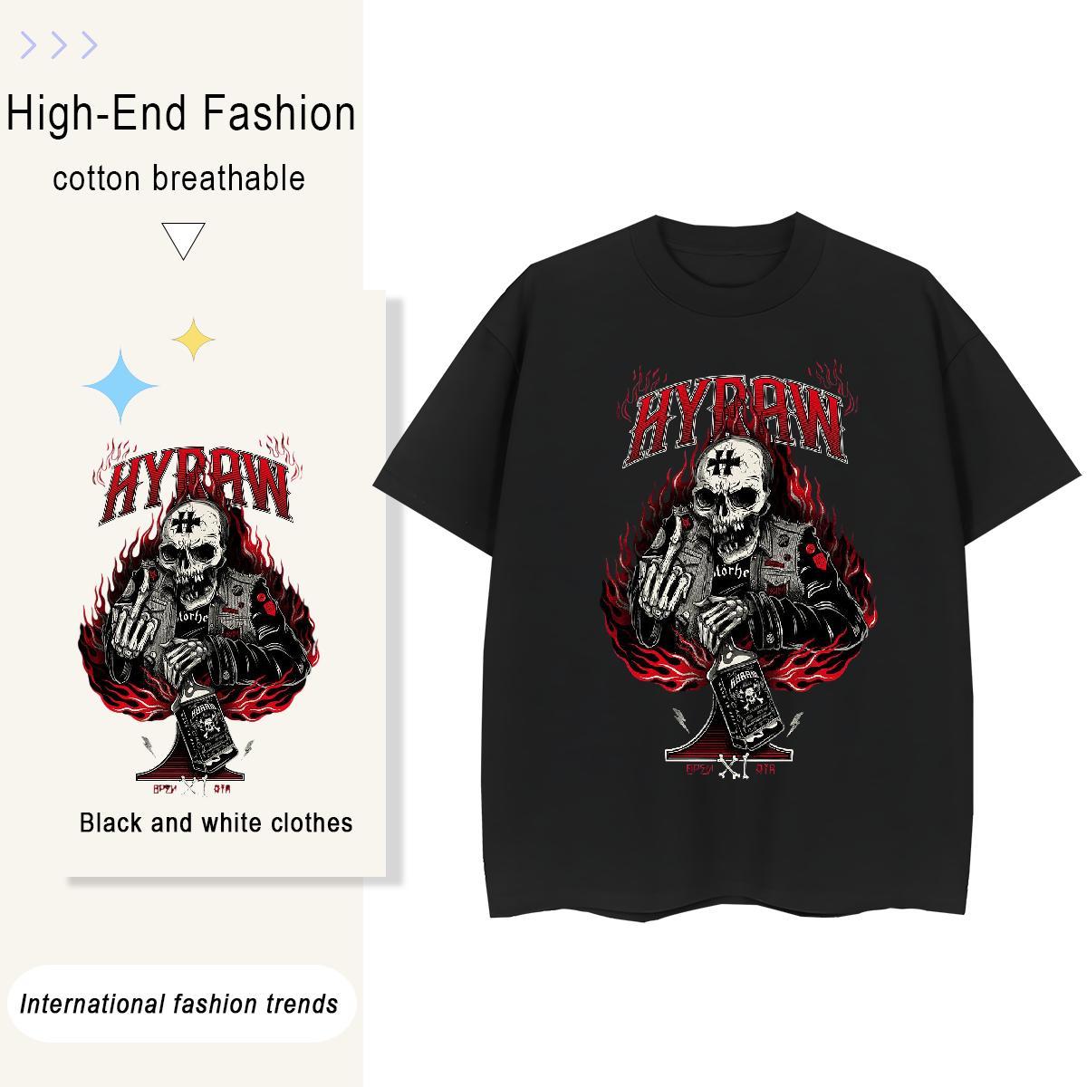 Casual New Womens T Shirts 230g Pure Cotton Breathable Short Sleeve Sports Street Wear skull Unisex Tshirts Brand Skull Tops Shirt