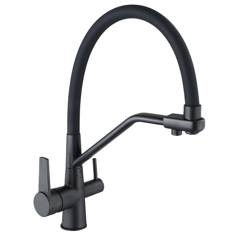 Kitchen faucet brass faucet hot and cold water faucet pure water faucet any retractable double handle faucet grey tube