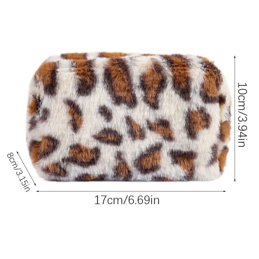 Leopard Print Makeup Bag High Quality Large Capacity Zipper Toilet Bag Portable Plush Travel Organizer 241008