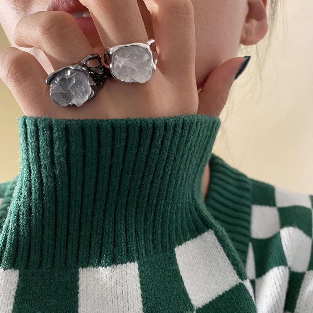 SRCOI n Clear Quartz Stone Couple Ring Simple Irregular Geometric Crystal Cluster y Female Statement Rings 240906