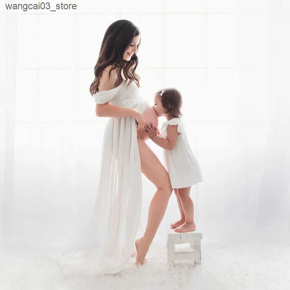 Maternity Dresses Pregnancy Gowns Dress For Photo Shoot Maternity Photography Props Maxi Lace Fancy Summer Pregnant Dress Plus Size L240910