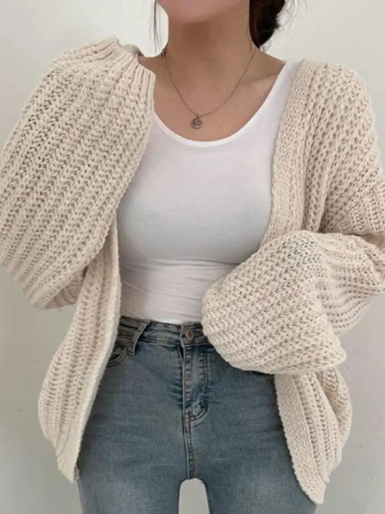 2024 Vintage Harajuku Lantern Sleeve Women Cardigan Sweater Casual Korean Fall Streetwear Tops Coat Chic Lazy Wind Y2k 241007