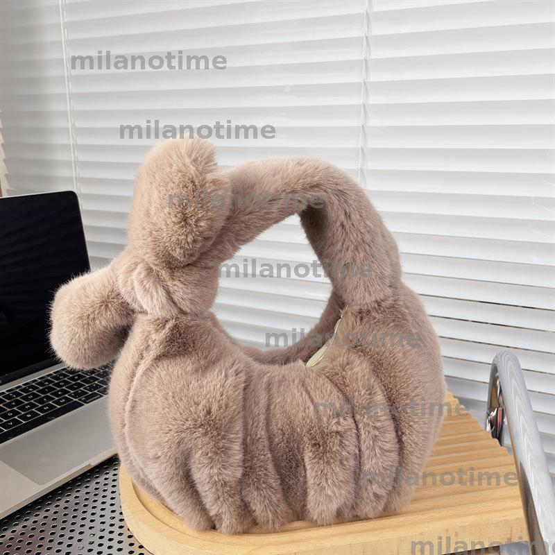 2024 new autumn and winter imitation fur bag for women, bow pleated plush cloud bag, cute and versatile shell bag CUD2410111