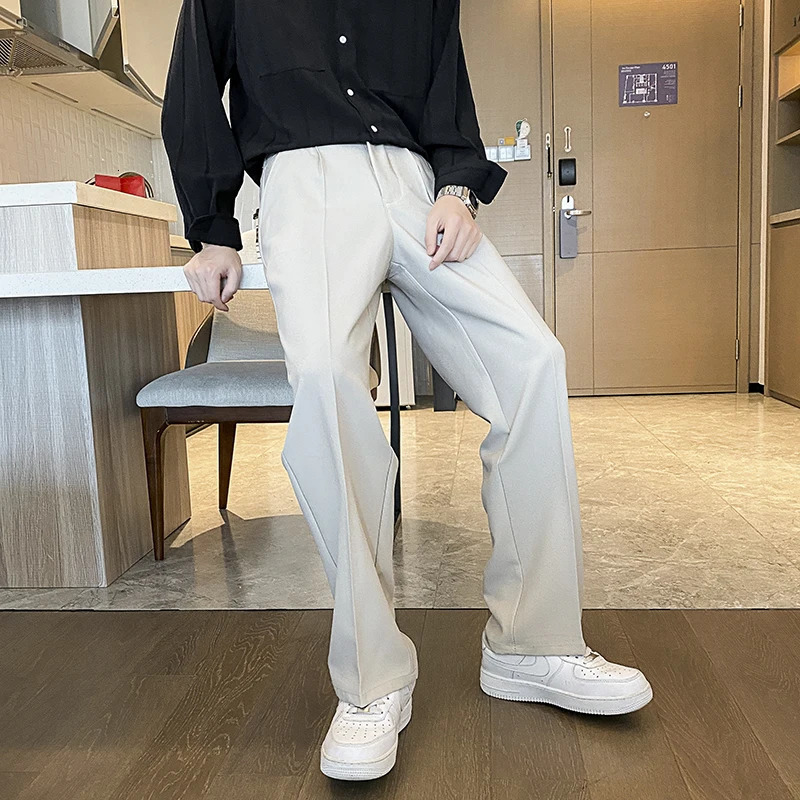 Spring and summer mens pants wide leg Trousers fashionable streetwear solid stretch waist oversized black 241010
