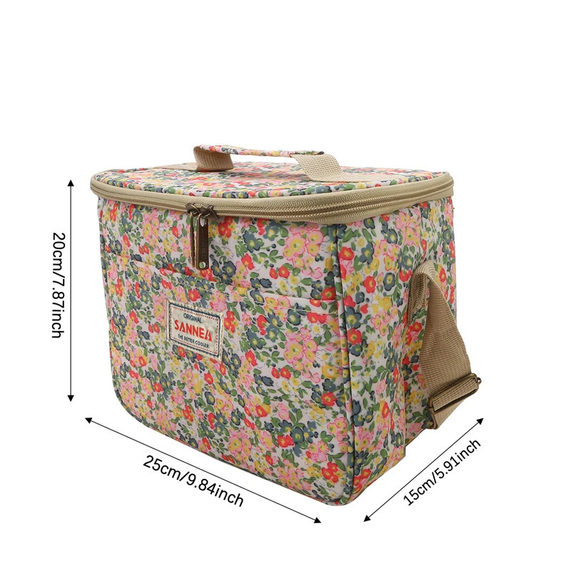 Flower printed lunch bag heat insulated large capacity handbag cute picnic beverage lunch box storage bag portable lunch bag 241008