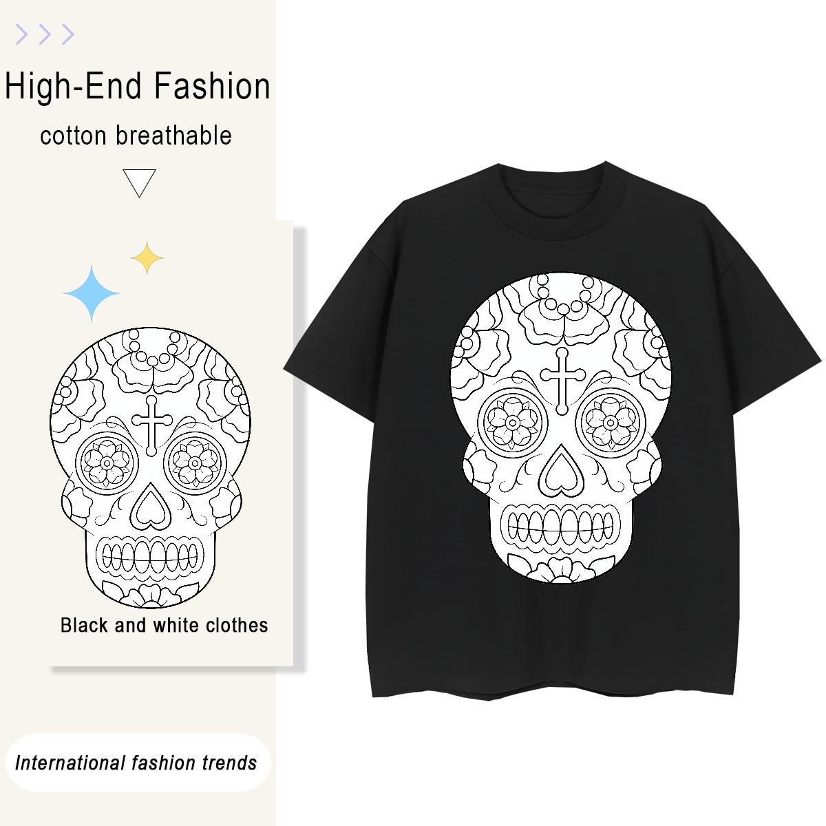 DIY T Shirts Women 100% Cotton 230g Breathable Soft Summer Casual skull Womens Tshirts Designer Nice Plus Size Cartoon Wear