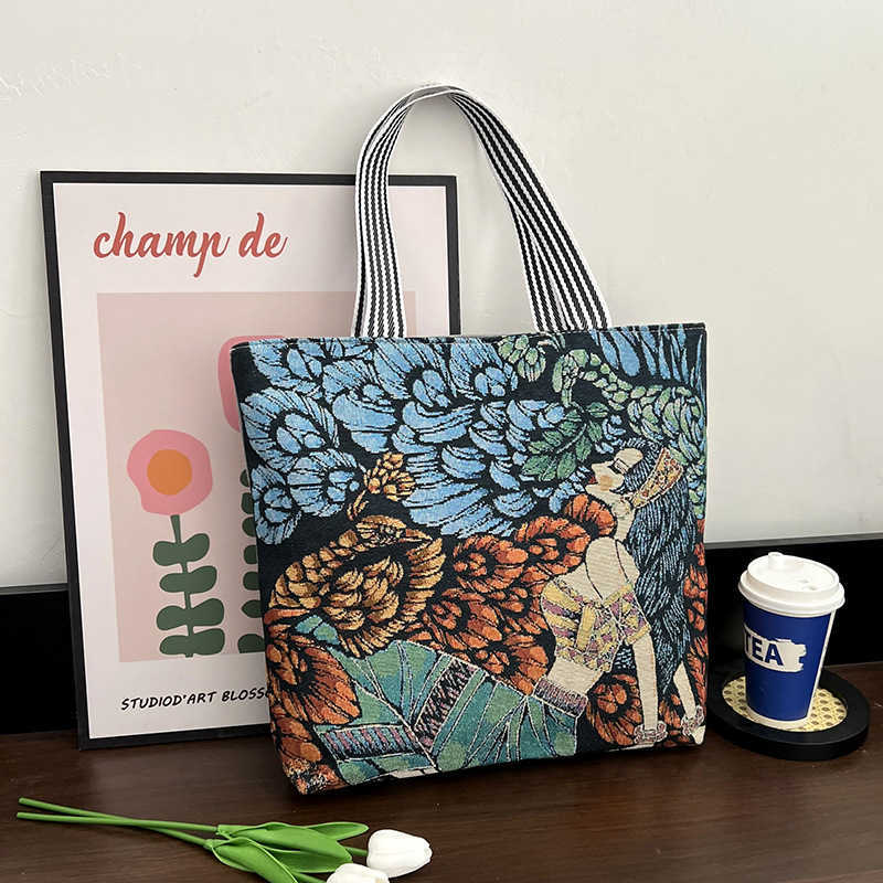 women's bag, embroidered fashion trend, large capacity canvas bag, shopping and working women's shoulder bag 241015