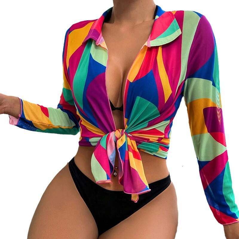 New Beach Top With Mesh Print, And Loose Fit, One Size Conservative Bikini Swimsuit, Sexy Swimwear