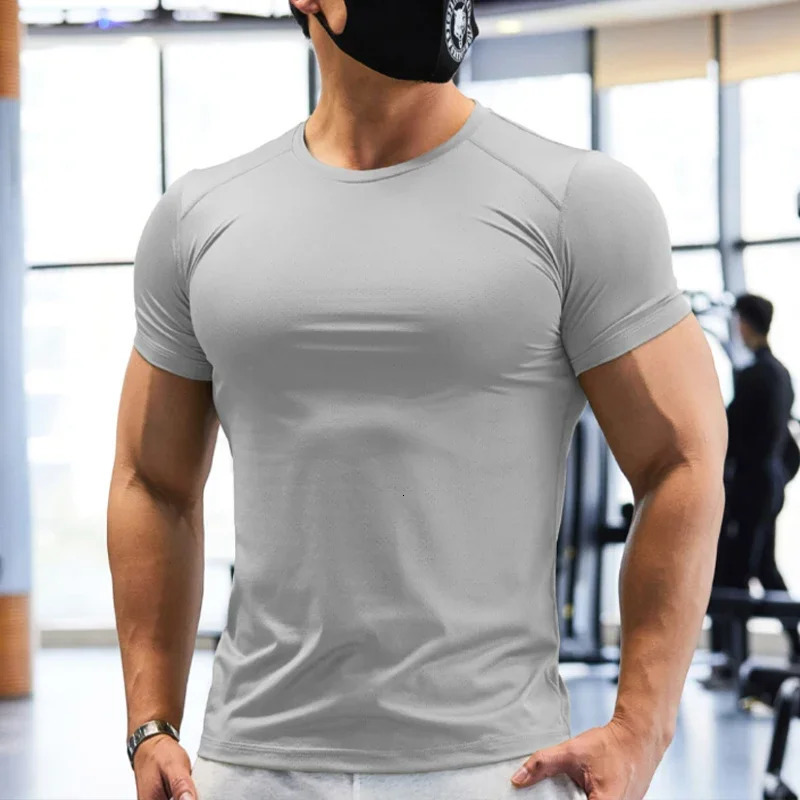 Gym Tshirt mens plus size dry fit sports top solid color muscle training activity clothes yoga 241011