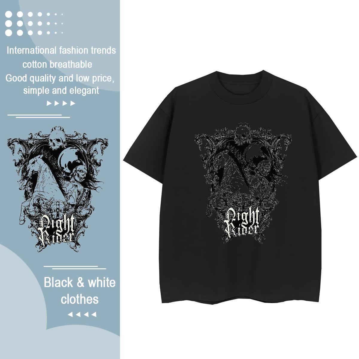 Fashion New Womens T Shirts 230g Cotton Crew Neck Breathable Daily Wear skull Womens Tshirts Unisex Anime Tees Shirts