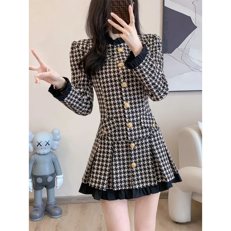 French elegant tweed style waist suitable for petite womens weight loss dress autumn/winter 241010