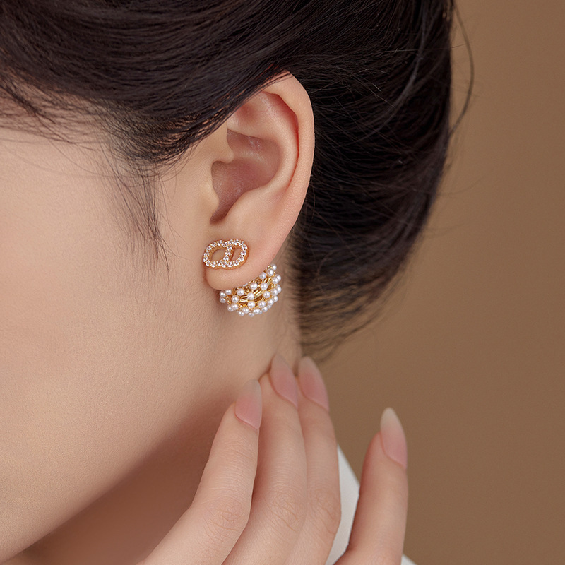 new pearl round ball front rear ear studs elegant temperament high-end fashionable and versatile earrings