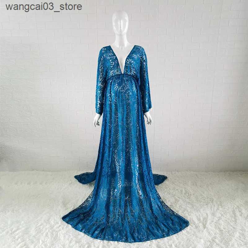 Maternity Dresses Boho Maternity Lace Dresses For Photo Shoot Pregnant Woman Photography Dress Maternity Photo Shooting Maxi Gown V-neck L240910