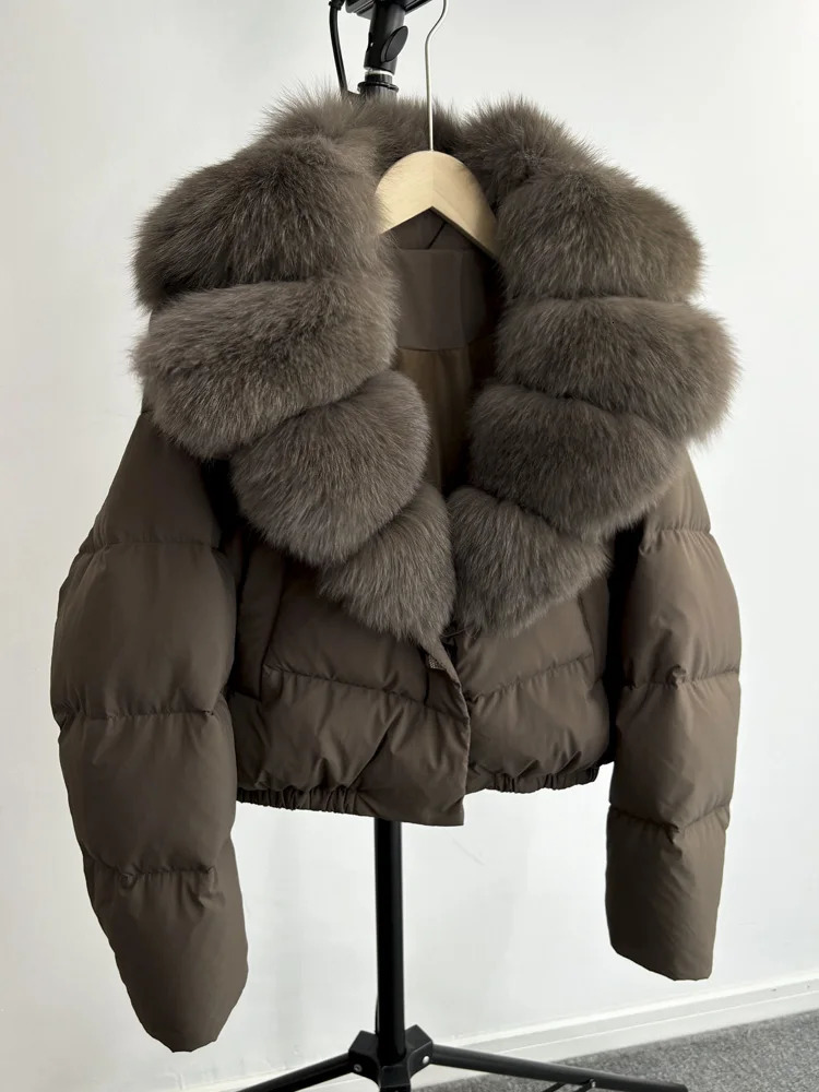 Janveny Big Natural Fox Fur Coat Womens Autumn Winter Female Parkas 90% White Duck Down Jacket Feather Short Puffer 241010
