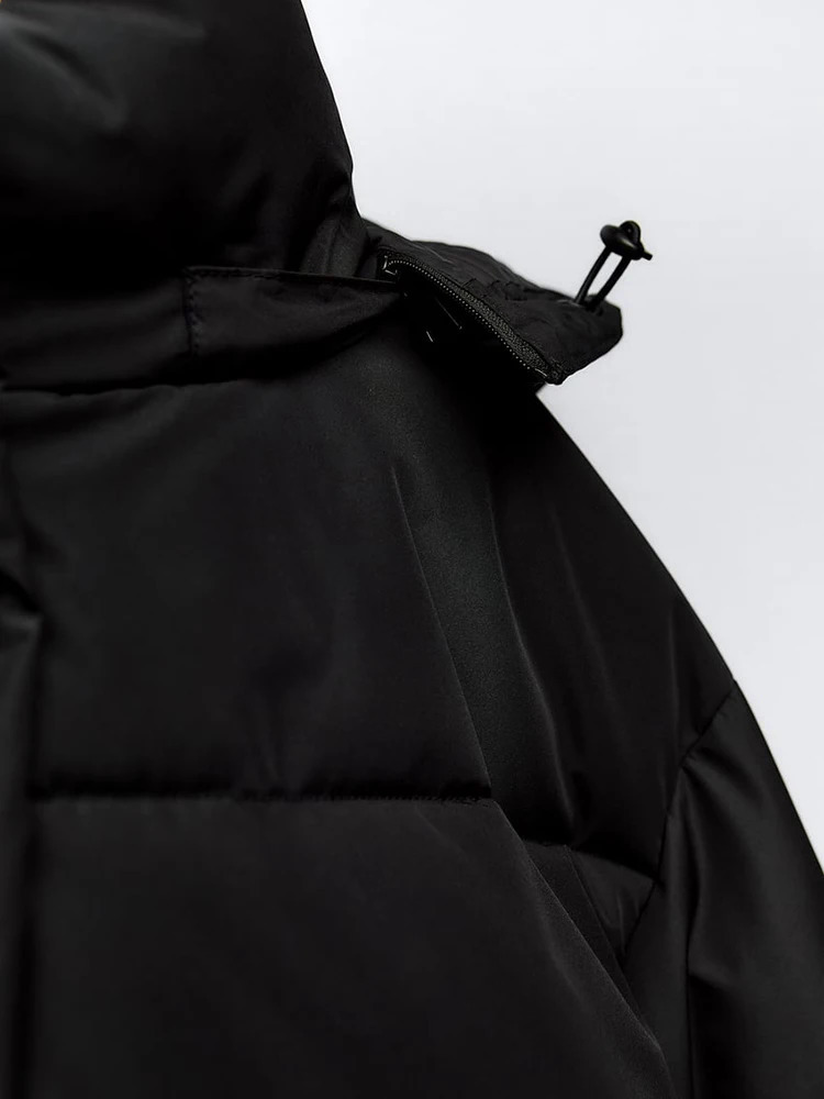 Autumn Winter Waterproof Windbreaker CROPPED Puffer Jacket Women Hooded Black Snow Parka Short Cotton Padded Coat 241009