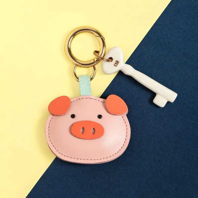 Keychains Lanyards Cartoon leather keychain access card box animal fat dog cat pig charm keychain bag car pendant mens couple gift J241010