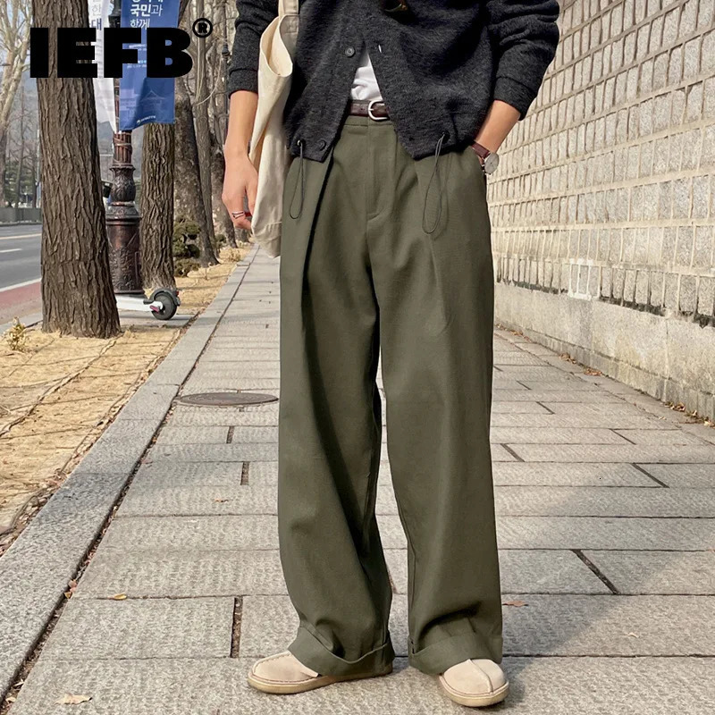 IEFB Korean loose mens casual pants straight wide leg solid color Trouser zipper summer 9C6234 241010