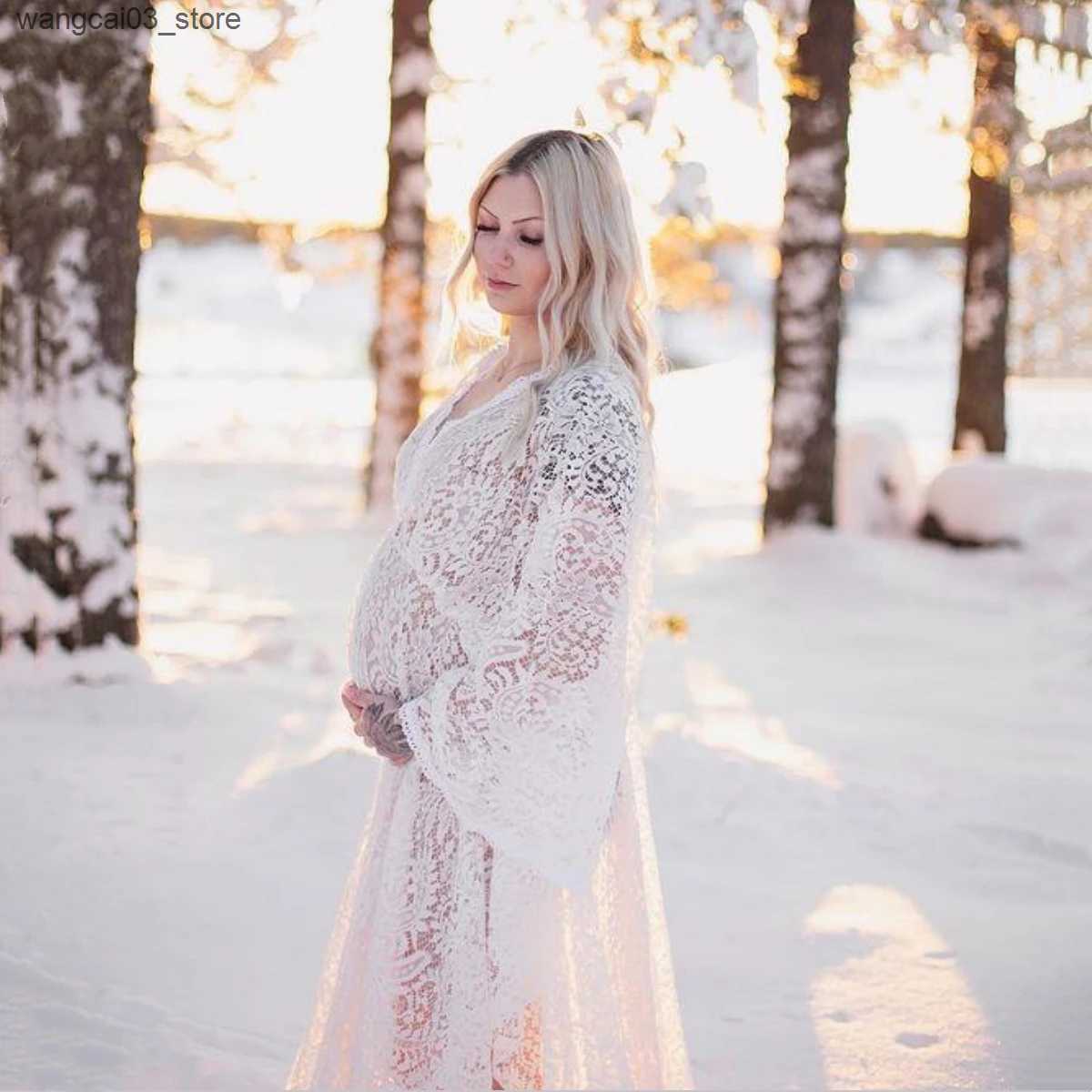 Maternity Dresses Boho Maternity Lace Dresses For Photo Shoot Pregnant Woman Photography Dress Maternity Photo Shooting Maxi Gown V-neck L240910