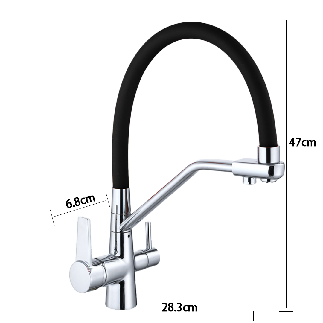 Kitchen faucet brass faucet hot and cold water faucet pure water faucet any retractable double handle faucet black tube