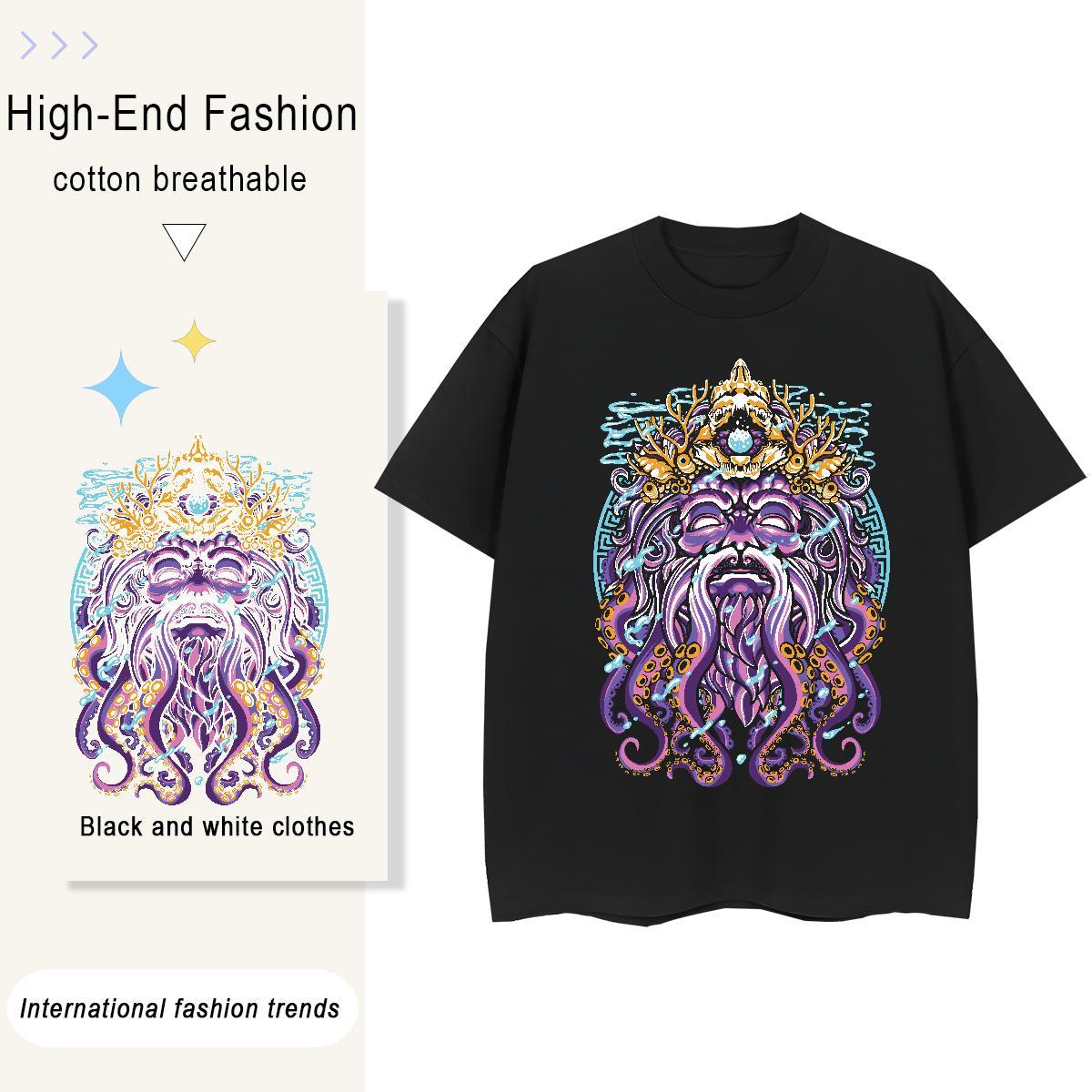 2024 Womens T Shirts 230g Pure Cotton Crew Neck Spring Summer skull Women Tees Loose fit Anime Print Tshirts