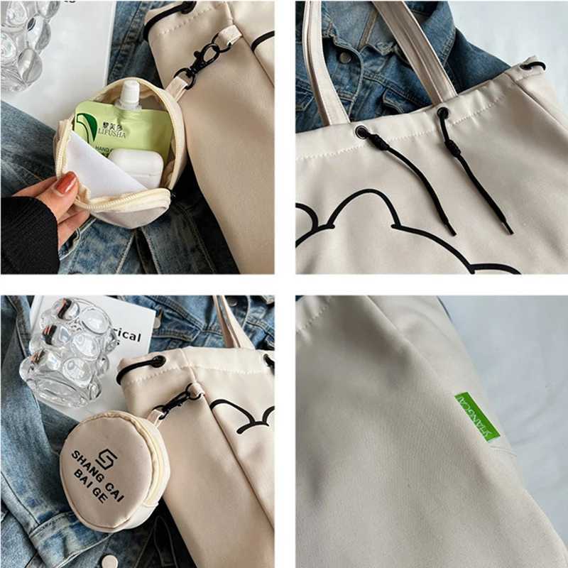 Cartoon printing canvas shoulder handbag womens latest trend in 2023 school handbag drawer design large capacity shopping handbag Y241011