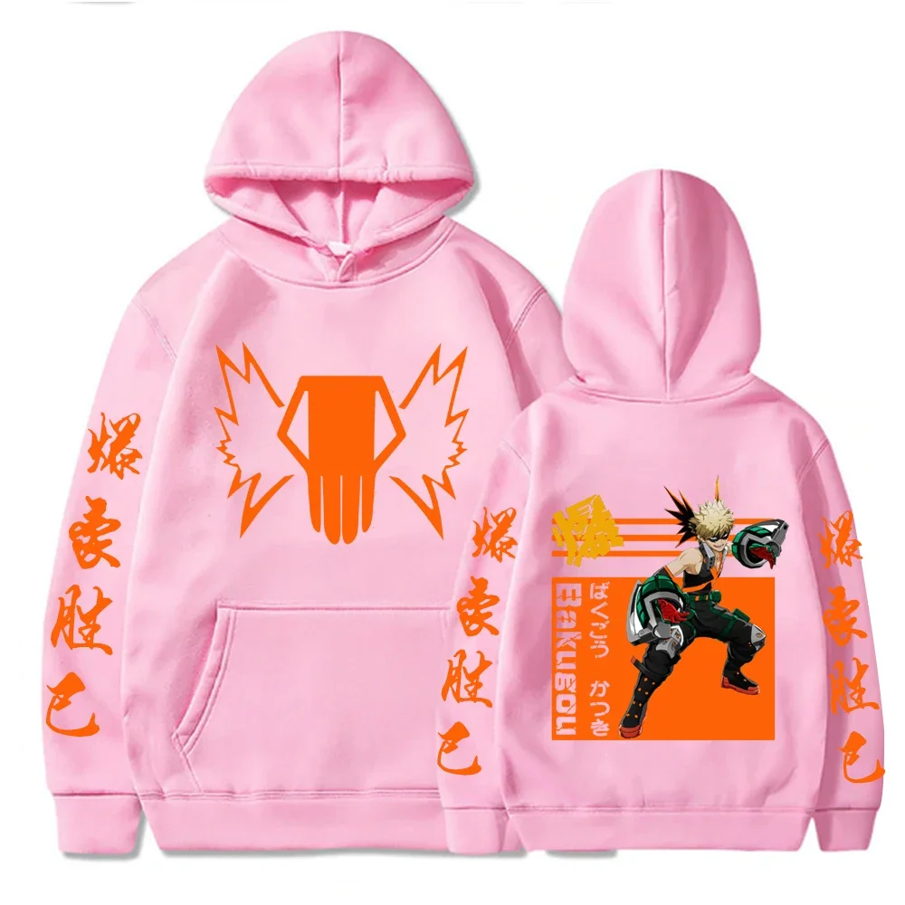 Japan Anime My Hero Academia Bakugou Katsuki Hoodies Women Men Loog Sleeve Kawaii Manga Orange Graphics Sweatshirts