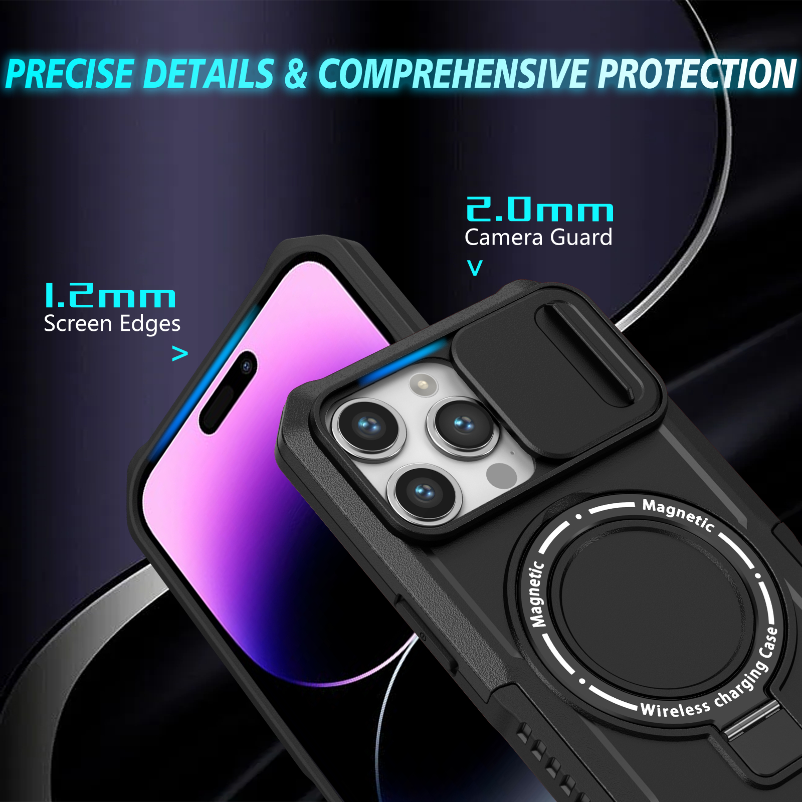 Full Slide Window Camera Protection Heavy Duty Shockproof Armor Bracket Ring Stand Magnetic For Magsafe Wireless Charging Case For iPhone 16 15 14 13 