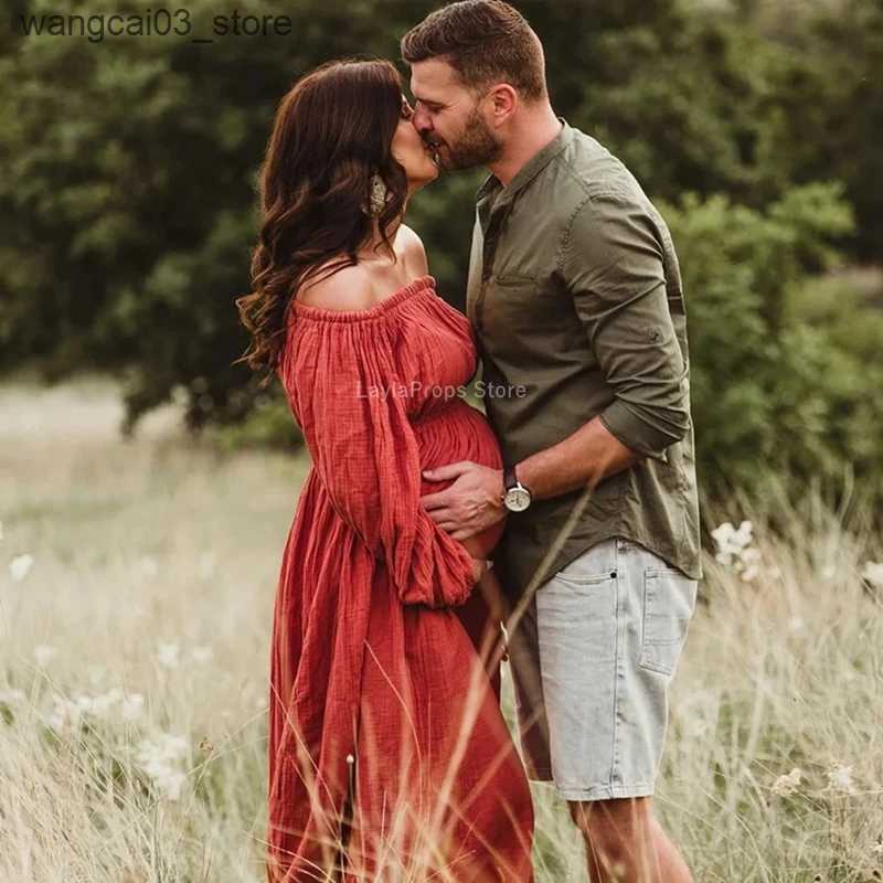 Maternity Dresses Marriage Dresses Boho Maternity Photo Shoot Dress Comfortable Linen Cotton Dress Bohemian Style Maternity Shoot Dress L240910