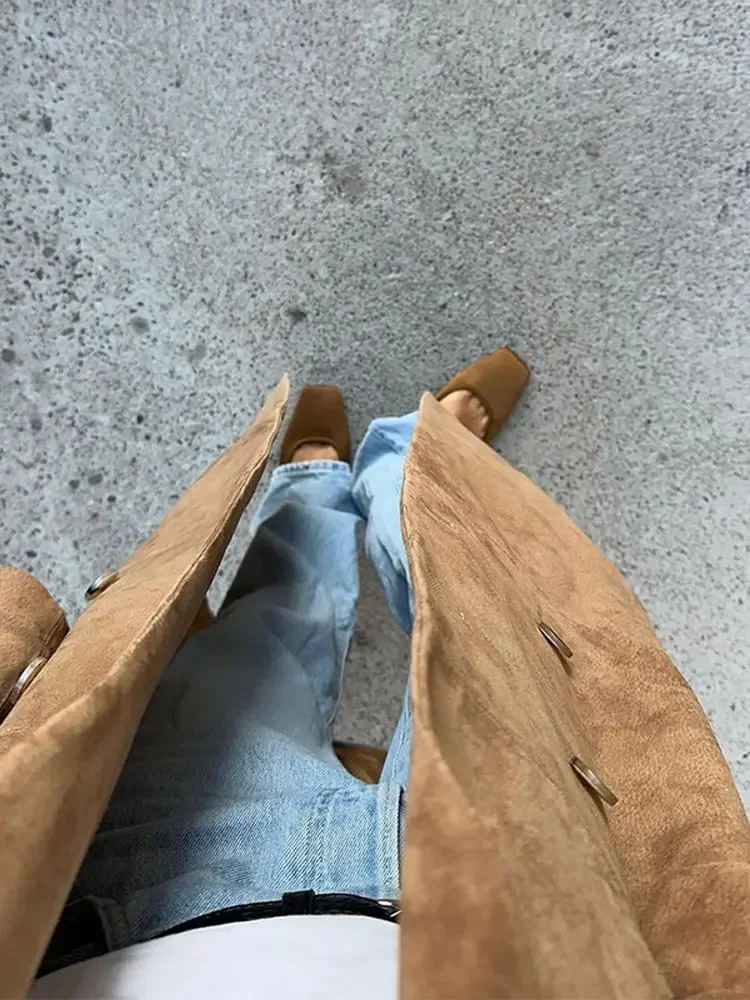 Fashion Khaki Lapel Long Windbreaker Jacket Elegant Casual Suede Leather Women Trench Coat Oversize Autumn Commute Street Outfit 240930