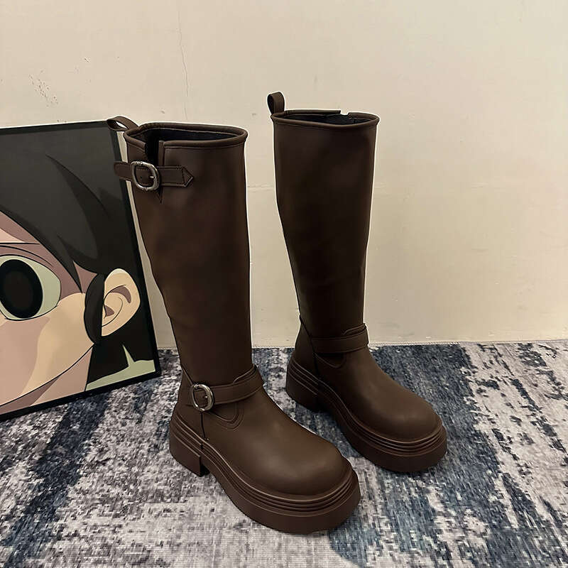 Designer Boot Versatile Thick Heel Tall Boots For Women 2024 Autumn/Winter New Style Belt Buckle Brown Small Thick Bottom Boots Knight Fashion Boots F