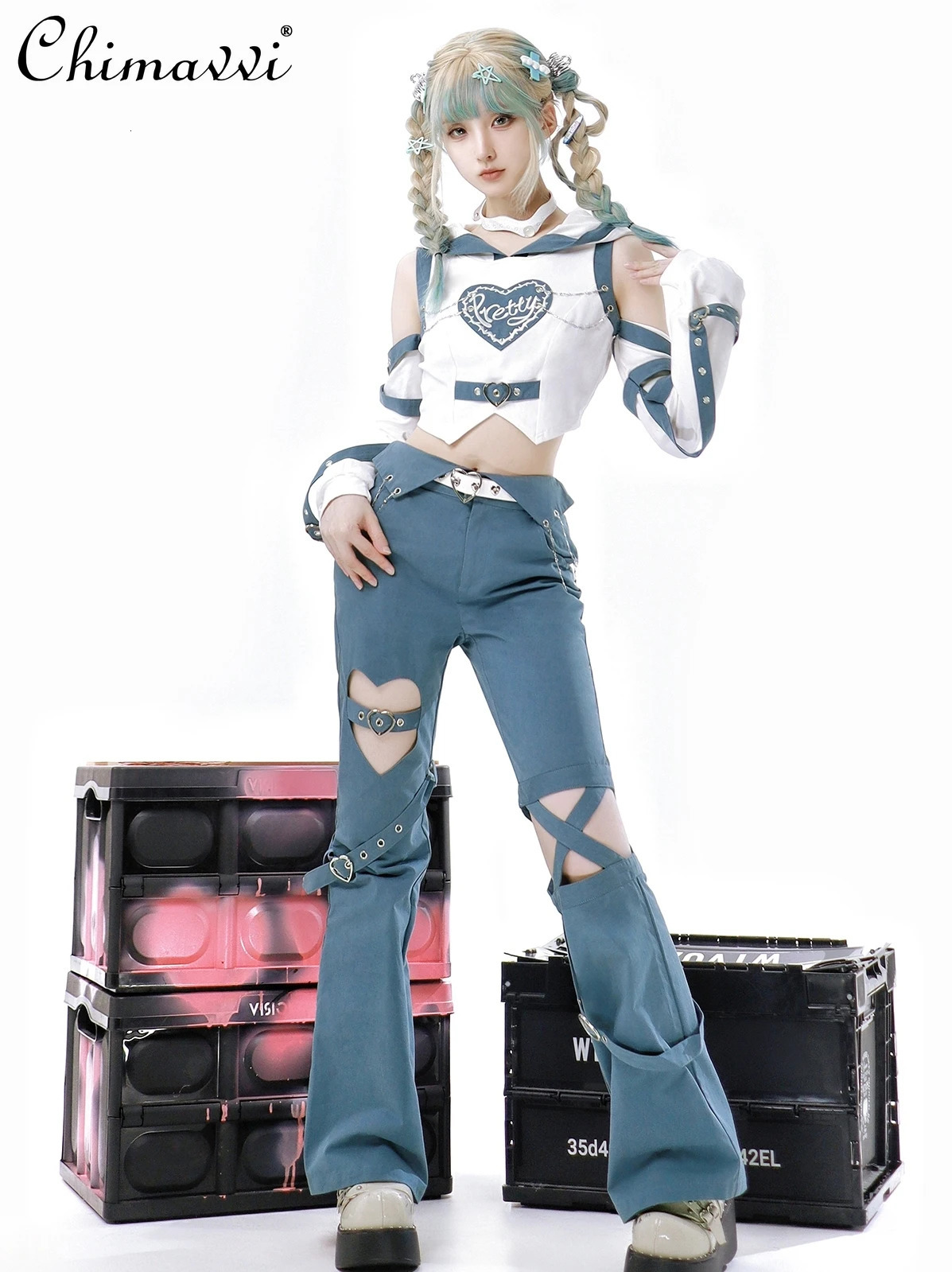 Sweet Girl Pants Sets Autumn Fashion Long Sleeve Hoodie Top Open Womens Two Piece Y2K Set 241008