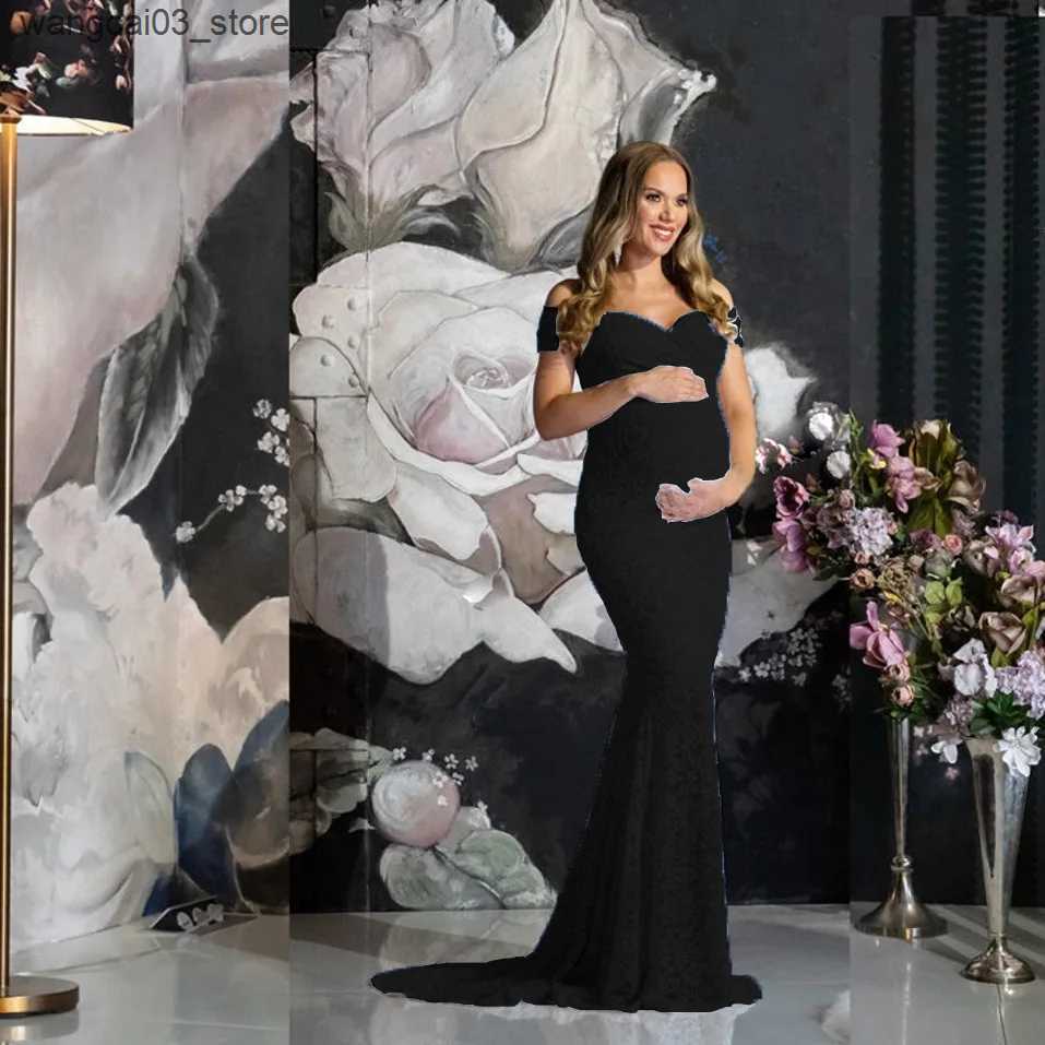 Maternity Dresses 2022 Summer Maternity Trailing Short Sleeves Dresses Baby Shower Lace Maternity Dress Fancy Shooting Photo Pregnant Dress L240910