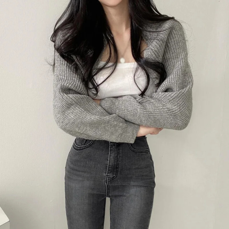 Womens Cardigans Knitted Long Sleeve Ultra Short Shawl Spring Autumn Sweater 241007