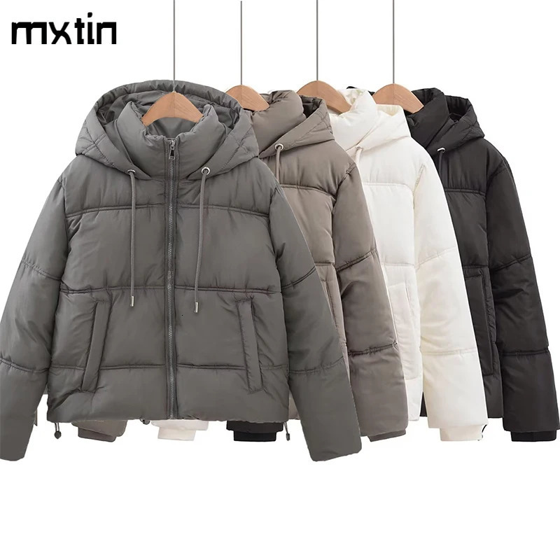 Women Winter Coat Vintage Loose Hooded Cotton Padded Jackets Fashion Warm Thick Parkas Female Outerwear Casual Womens Clothing 240930