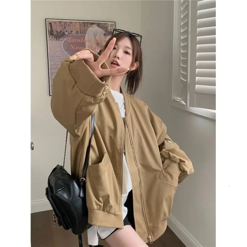 Deeptown Vintage Bomber Womens Jacket Oversized Harajuku Fashion Streetwear Spring Baseball Jackets Zipper Korean Style Coats 241011