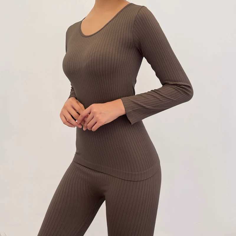 Women's Thermal Underwear FINETOO Womens Hot Underwear Winter Warm Thick Home Clothing Seamless Long Sleeve Top Womens Underwear 2-piece Set Slpw