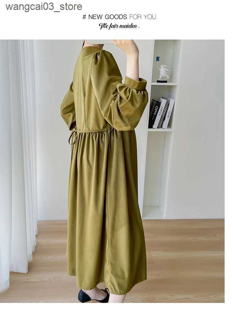 Maternity Dresses 2024 Autumn/winter Pregnant Women Corduroy Dress Long Lantern Sleeve V-Neck High Waist Maternity Elegant Dress Party Clothes L240910