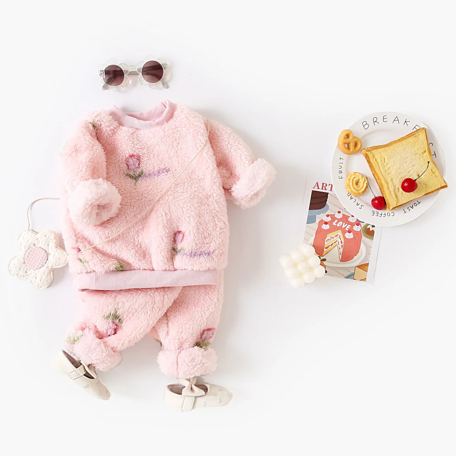 Sanlutoz Winter Childrens Clothing Set Warm Long Sleeve Baby Top2 Cute Wool Thickened Pants 241007