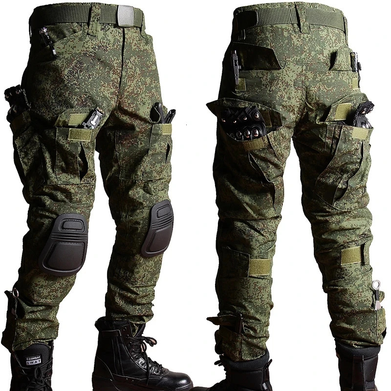RU camouflage tactical set mens outdoor breathable long sleeved T-shirtmulti pocket straight cargo pants 2-piece set training combat set 240927