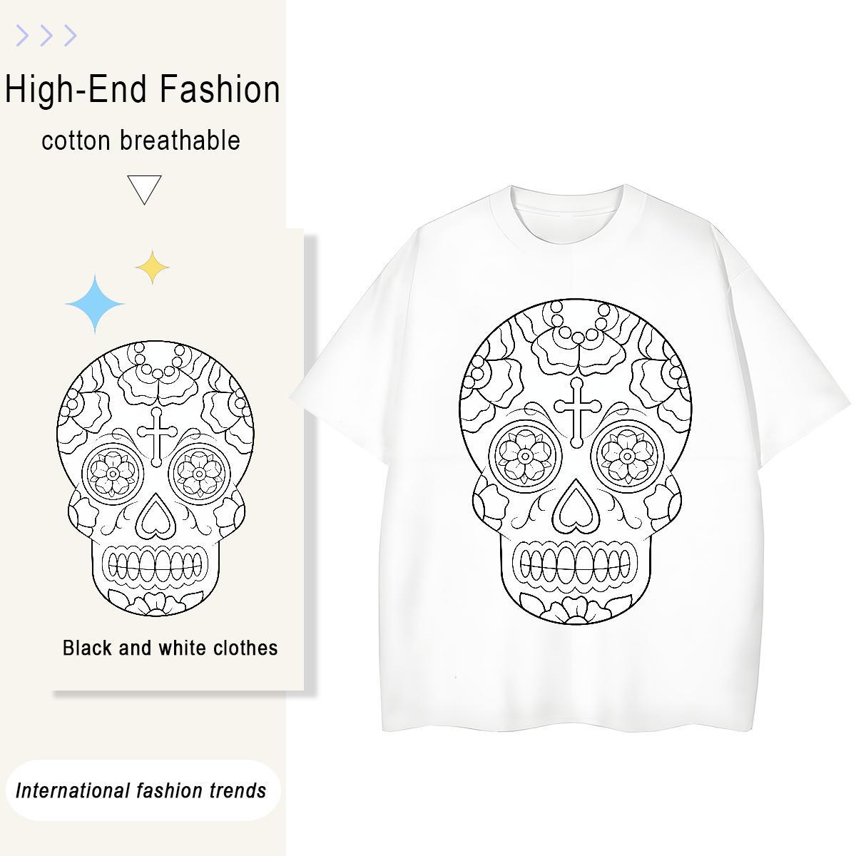 DIY T Shirts Women 100% Cotton 230g Breathable Soft Summer Casual skull Womens Tshirts Designer Nice Plus Size Cartoon Wear