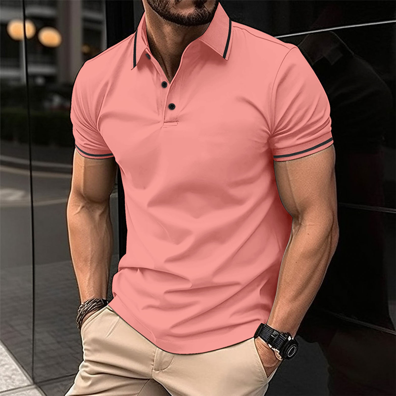 Polos Casual T Men's Shirts Solid Color Business Standing Collar Fashion Top And Autumn Short Sleeves Shirts op