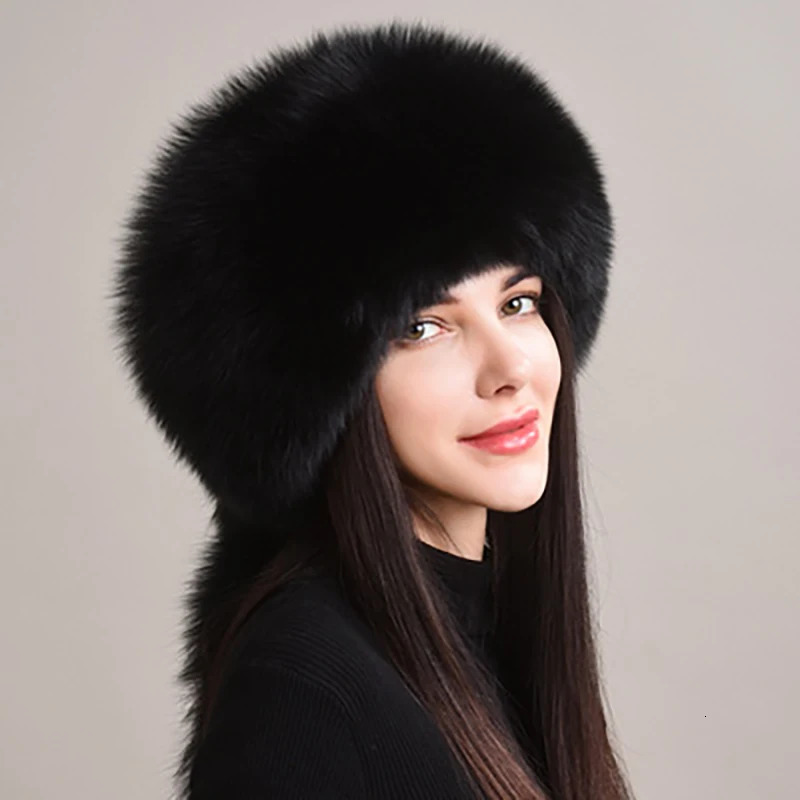 Selling Winter Womens Fox Fur Hat Fluffy Soviet Outdoor Warm Snow Leather 5Tailed True Cold Bomber 241009